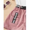 imageOYOANGLE Girls 2 Piece Outfits Letter Graphic Round Neck Tee Shirt and Buckle Belted Shorts SetWhite and Pink
