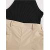 imageOYOANGLE Girls 2 Piece Outfits Rib Knit Halter Tank Top and Wide Leg Belted Shorts SetsBlack and Khaki