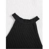 imageOYOANGLE Girls 2 Piece Outfits Rib Knit Halter Tank Top and Wide Leg Belted Shorts SetsBlack and Khaki