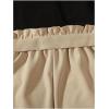 imageOYOANGLE Girls 2 Piece Outfits Rib Knit Short Sleeve Cold Shoulder Tee and Belted Pants SetsBlack and Khaki