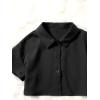 imageOYOANGLE Girls 2 Piece Outfits Short Sleeve Button Down Shirt Crop Top and Wide Leg Pants Jumpsuit SetBlack