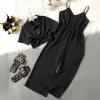 imageOYOANGLE Girls 2 Piece Outfits Short Sleeve Button Down Shirt Crop Top and Wide Leg Pants Jumpsuit SetBlack