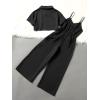 imageOYOANGLE Girls 2 Piece Outfits Short Sleeve Button Down Shirt Crop Top and Wide Leg Pants Jumpsuit SetBlack