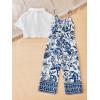 imageOYOANGLE Girls 2 Piece Outfits Short Sleeve Button Down Shirt Crop Top and Wide Leg Pants Jumpsuit SetBlue White Floral