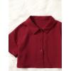 imageOYOANGLE Girls 2 Piece Outfits Short Sleeve Button Down Shirt Crop Top and Wide Leg Pants Jumpsuit SetBurgundy
