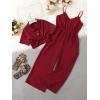 imageOYOANGLE Girls 2 Piece Outfits Short Sleeve Button Down Shirt Crop Top and Wide Leg Pants Jumpsuit SetBurgundy