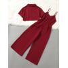 imageOYOANGLE Girls 2 Piece Outfits Short Sleeve Button Down Shirt Crop Top and Wide Leg Pants Jumpsuit SetBurgundy