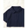 imageOYOANGLE Girls 2 Piece Outfits Short Sleeve Button Down Shirt Crop Top and Wide Leg Pants Jumpsuit SetNavy Blue