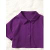 imageOYOANGLE Girls 2 Piece Outfits Short Sleeve Button Down Shirt Crop Top and Wide Leg Pants Jumpsuit SetPurple