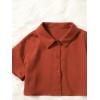 imageOYOANGLE Girls 2 Piece Outfits Short Sleeve Button Down Shirt Crop Top and Wide Leg Pants Jumpsuit SetRust Brown