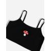 imageOYOANGLE Girls 2 Piece Outfits Sleeveless Mushroom Cartoon Print Embroidery Round Neck Shirt Top and Sweatpants Pants SetsBlack