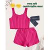 imageOYOANGLE Girls 2 Piece Outfits Sleeveless Rib Knit Notched Neck Crop Tank Top and Shorts Set TracksuitHot Pink