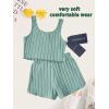 imageOYOANGLE Girls 2 Piece Outfits Sleeveless Rib Knit Notched Neck Crop Tank Top and Shorts Set TracksuitLight Green