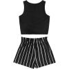 imageOYOANGLE Girls 2 Piece Outfits Summer Tie Knot Tank Top and Paperbag Waist Striped Shorts SetBlack