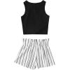 imageOYOANGLE Girls 2 Piece Outfits Summer Tie Knot Tank Top and Paperbag Waist Striped Shorts SetBlack and White