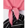 imageOYOANGLE Girls 2 Piece Outfits Summer Tie Knot Tank Top and Paperbag Waist Striped Shorts SetPink and Black