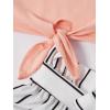 imageOYOANGLE Girls 2 Piece Outfits Summer Tie Knot Tank Top and Paperbag Waist Striped Shorts SetWhite and Pink
