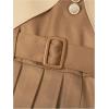 imageOYOANGLE Girls 2 Piece Outfits V Neck Belted Pleated A Line Sleeveless Dress and Long Sleeve Button Down Cardigan SetBrown Beige