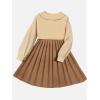 imageOYOANGLE Girls 2 Piece Outfits V Neck Belted Pleated A Line Sleeveless Dress and Long Sleeve Button Down Cardigan SetBrown Beige