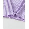 imageOYOANGLE Girls 2 Piece Ribbed Knit Pants Set Butterfly Appliques Short Sleeve Top and Flared TrousersPurple
