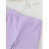 imageOYOANGLE Girls 2 Piece Ribbed Knit Pants Set Butterfly Appliques Short Sleeve Top and Flared TrousersPurple