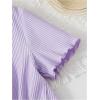 imageOYOANGLE Girls 2 Piece Ribbed Knit Pants Set Butterfly Appliques Short Sleeve Top and Flared TrousersPurple