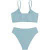 imageOYOANGLE Girls 2 Piece Solid Bikini Set Sport Swimsuit Ruched Tie Front Bathing Suit SwimwearLight Blue