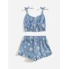 imageOYOANGLE Girls 2 Piece Summer Outfits Ditsy Floral print Crop Cami Top and Ruffle Shorts Clothing SetBlue