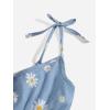 imageOYOANGLE Girls 2 Piece Summer Outfits Ditsy Floral print Crop Cami Top and Ruffle Shorts Clothing SetBlue