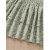 imageOYOANGLE Girls 2 Piece Summer Outfits Spaghetti Strap Lace Trim Camisole and Floral Ruffle Layered Skirts SetWhite and Green