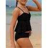 imageOYOANGLE Girls 2 Piece Tankini Swimsuit Ring Linked Eyelet Embroidery Swimsuit Bathing SuitBlack