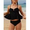 imageOYOANGLE Girls 2 Piece Tankini Swimsuit Ring Linked Eyelet Embroidery Swimsuit Bathing SuitBlack