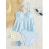 imageOYOANGLE Girls 2 Piece Tankini Swimsuit Ring Linked Eyelet Embroidery Swimsuit Bathing SuitBlue