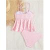 imageOYOANGLE Girls 2 Piece Tankini Swimsuit Ring Linked Eyelet Embroidery Swimsuit Bathing SuitPink