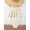 imageOYOANGLE Girls 2 Piece Tankini Swimsuit Textured Twist Front Ruched Ruffle Bikini Set Bathing SuitsBeige