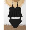 imageOYOANGLE Girls 2 Piece Tankini Swimsuit Textured Twist Front Ruched Ruffle Bikini Set Bathing SuitsBlack