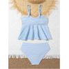 imageOYOANGLE Girls 2 Piece Tankini Swimsuit Textured Twist Front Ruched Ruffle Bikini Set Bathing SuitsBlue