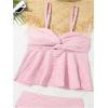 imageOYOANGLE Girls 2 Piece Tankini Swimsuit Textured Twist Front Ruched Ruffle Bikini Set Bathing SuitsPink