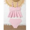 imageOYOANGLE Girls 2 Piece Tankini Swimsuit Textured Twist Front Ruched Ruffle Bikini Set Bathing SuitsPink