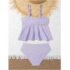 imageOYOANGLE Girls 2 Piece Tankini Swimsuit Textured Twist Front Ruched Ruffle Bikini Set Bathing SuitsPurple