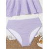 imageOYOANGLE Girls 2 Piece Tankini Swimsuit Textured Twist Front Ruched Ruffle Bikini Set Bathing SuitsPurple