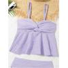 imageOYOANGLE Girls 2 Piece Tankini Swimsuit Textured Twist Front Ruched Ruffle Bikini Set Bathing SuitsPurple