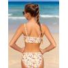 imageOYOANGLE Girls 3 Piece Bikini Sets Floral Print Spaghetti Straps Wireless Swimsuits with Beach SkirtPink White