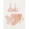 imageOYOANGLE Girls 3 Piece Bikini Sets Floral Print Spaghetti Straps Wireless Swimsuits with Beach SkirtPink White
