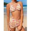 imageOYOANGLE Girls 3 Piece Bikini Sets Floral Print Spaghetti Straps Wireless Swimsuits with Beach SkirtPink White