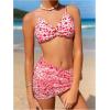 imageOYOANGLE Girls 3 Piece Bikini Sets Floral Print Spaghetti Straps Wireless Swimsuits with Beach SkirtRed