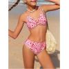 imageOYOANGLE Girls 3 Piece Bikini Sets Floral Print Spaghetti Straps Wireless Swimsuits with Beach SkirtRed