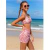 imageOYOANGLE Girls 3 Piece Bikini Sets Floral Print Spaghetti Straps Wireless Swimsuits with Beach SkirtWhite and Pink
