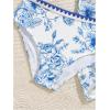 imageOYOANGLE Girls 3 Piece Boho Floral Bikini Swimsuit with Knot Side Beach Skirt Cover Up Bathing SuitsBlue and White