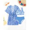 imageOYOANGLE Girls 3 Piece Floral Bikini Set Swimwear Bathing Suit Swimsuit and KimonoBlue and White